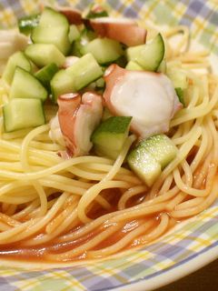 たこときゅうり入りトマトソース冷製パスタ-レシピのメイン写真