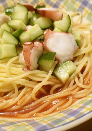 たこときゅうり入りトマトソース冷製パスタ-レシピのメイン写真