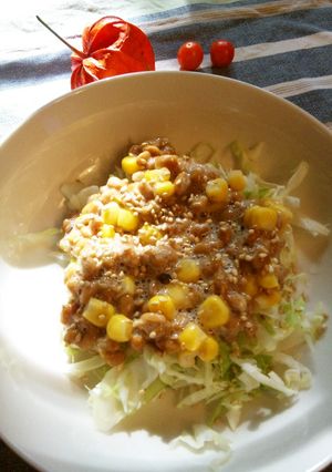 コーン・納豆・キャベツ☆夏の朝にさっぱり-レシピのメイン写真