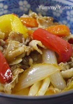 豚ばら肉とパプリカの甘酢炒めどんぶり♪-レシピのメイン写真