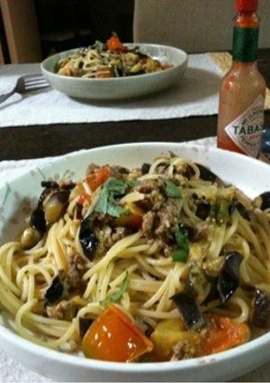 夏のトマトとナスの挽肉パスタ-レシピのメイン写真