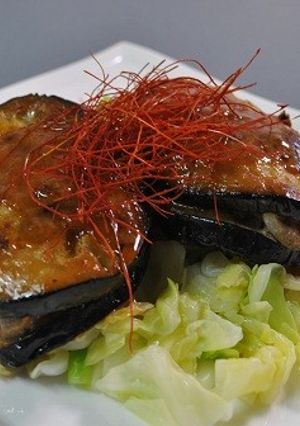 米ナスとひき肉のピリ辛はさみ焼き-レシピのメイン写真