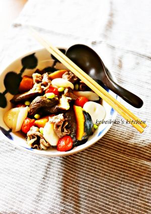 夏野菜と牛肉の白玉が堪らない♡すき煮風-レシピのメイン写真