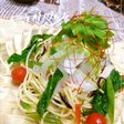 ツルムラサキとトマトの冷製パスタ