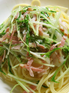 水菜消費!水菜とベーコンのパスタ-レシピのメイン写真