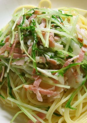 水菜消費！水菜とベーコンのパスタ-レシピのメイン写真