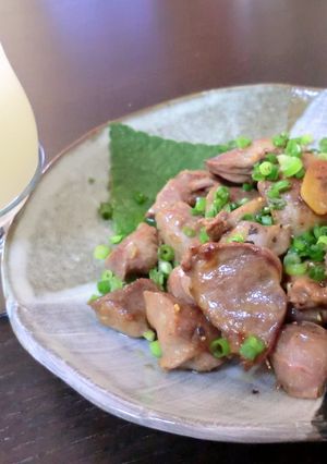 ハートと砂肝のにんにく醤油炒め物。-レシピのメイン写真