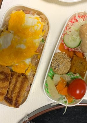 レンジ簡単洋風梅ガパオ味オムライス弁当-レシピのメイン写真