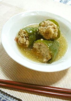 ピーマンの肉詰め 麺つゆ煮-レシピのメイン写真