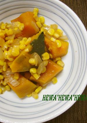 かぼちゃ煮*新玉ねぎとコーン-レシピのメイン写真