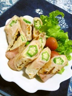 オクラ&チーズ&ハムのくるくる餃子-レシピのメイン写真