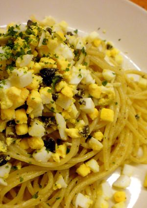 105円イワシの缶詰とゆで玉子のパスタ-レシピのメイン写真