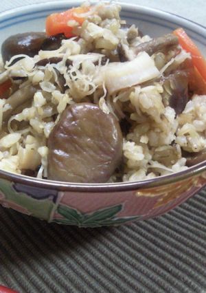 ✿貝柱ときのこ、緑玄米の栗ご飯✿-レシピのメイン写真