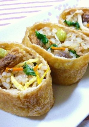 鯖缶(味噌)の炊き込みご飯で稲荷寿司♪-レシピのメイン写真