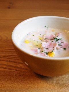 ハムとコーンのさつまいも豆乳スープ-レシピのメイン写真