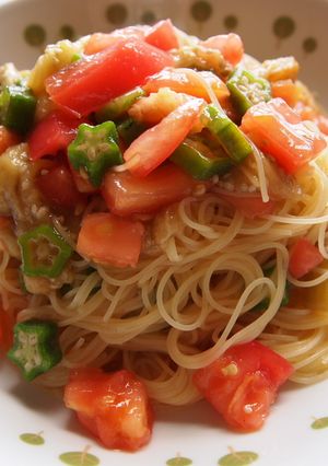 ねばとろ☆オクラと夏野菜の冷製パスタ-レシピのメイン写真