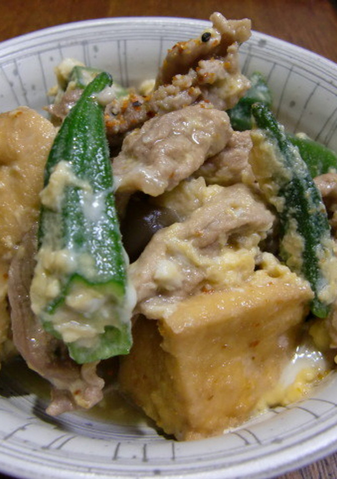 丼にも！厚揚げ豚肉オクラしめじの卵とじ-レシピのメイン写真