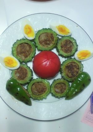 ゴーヤと高台寺唐辛子の肉づめ＆焼きトマト-レシピのメイン写真
