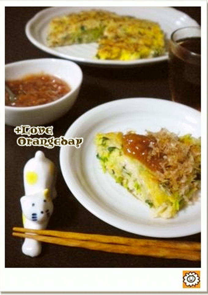 えのきと豆苗のお好み焼き【梅肉だれ】-レシピのメイン写真