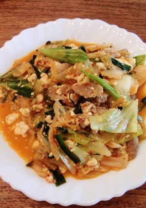 キッチンバサミで豆腐入り豚キムチ-レシピのメイン写真
