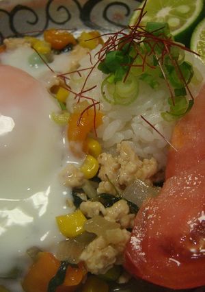 タイ風★鶏そぼろバジルあんかけご飯温卵添-レシピのメイン写真