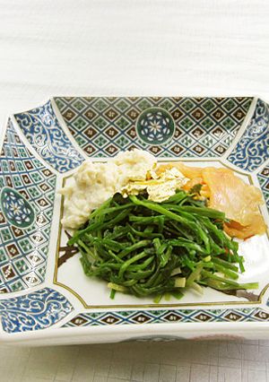 茹でるだけ♪芹のお浸し　赤貝と生湯葉添え-レシピのメイン写真