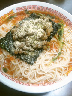 海苔納豆のせチートマ煮麺-レシピのメイン写真