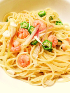 茗荷とオクラと海老の柚子胡椒パスタ-レシピのメイン写真
