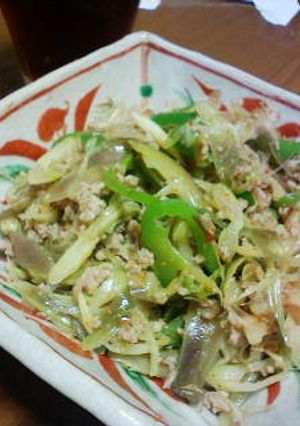 ﾐｮｳｶﾞとﾋﾟｰﾏﾝの挽き肉炒め-レシピのメイン写真