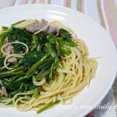 รูปของ ❀豚肉と空芯菜の中華風パスタ❀