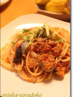 茄子とひき肉のトマト風味パスタ-レシピのメイン写真