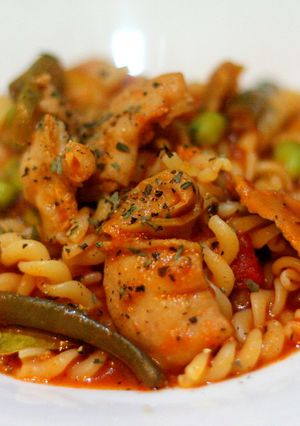 ホルモンのトマト煮込みパスタ-レシピのメイン写真