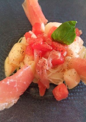 完熟トマト＆桃の冷製パスタ-レシピのメイン写真