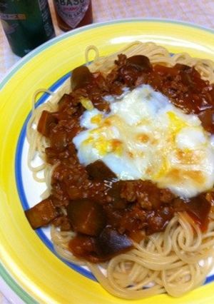 茄子のミートスパゲティー・とろける半熟卵-レシピのメイン写真