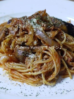 美味☆豚ばら肉と茄子のトマトスパ♪-レシピのメイン写真