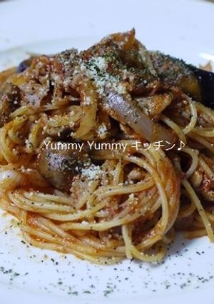 美味☆豚ばら肉と茄子のトマトスパ♪-レシピのメイン写真