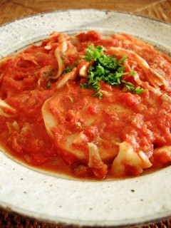 れんこんの肉詰めきのことトマトの煮込み-レシピのメイン写真