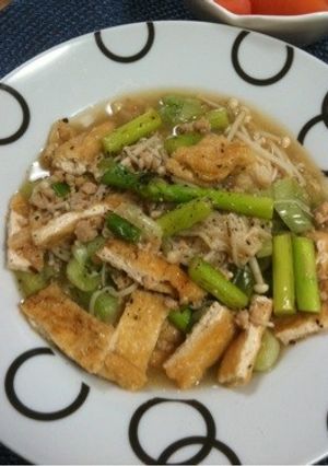 アスパラとエノキの中華そぼろ炒め-レシピのメイン写真