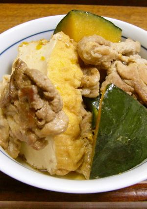 時短！レンジかぼちゃと豚肉厚揚げの煮物-レシピのメイン写真