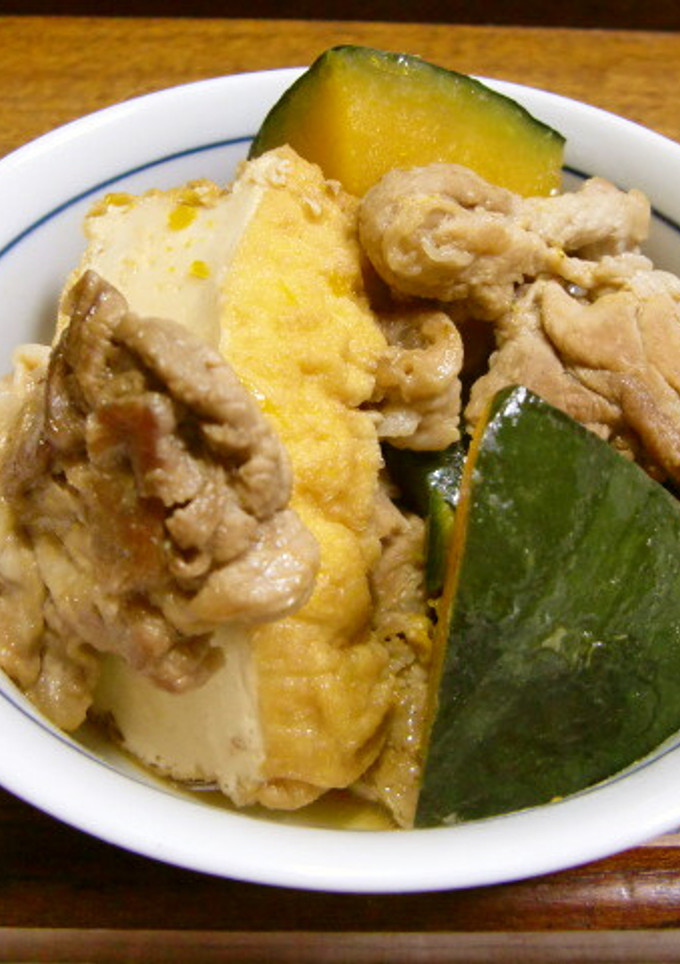 時短！レンジかぼちゃと豚肉厚揚げの煮物-レシピのメイン写真