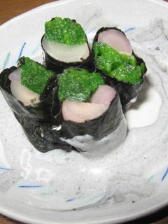 岩下の新生姜とホウレン草の海苔巻物-レシピのメイン写真
