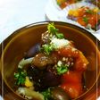 麺つゆ味の蒸し茄子with 赤いタルタル