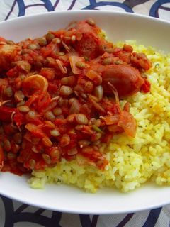 トマト缶で簡単ソーセージとレンズ豆煮込み-レシピのメイン写真