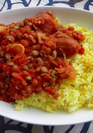トマト缶で簡単ソーセージとレンズ豆煮込み-レシピのメイン写真