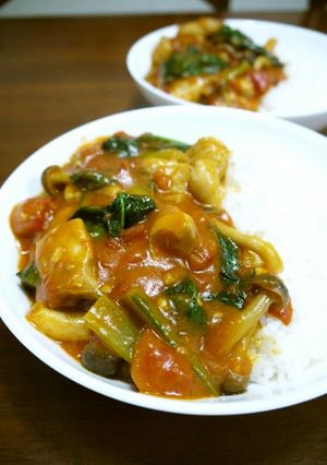 鶏肉と小松菜のトマトあんかけご飯♪-レシピのメイン写真