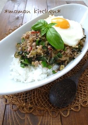 ガパオ風♡ひき肉と春雨のバジル炒めご飯-レシピのメイン写真