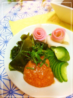 きゅうりとわかめ トマト酢味噌を添えて-レシピのメイン写真