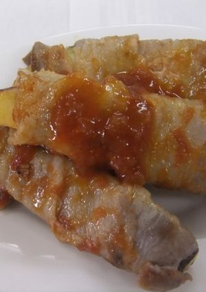 さつま芋の豚肉包み焼(トマト味)-レシピのメイン写真