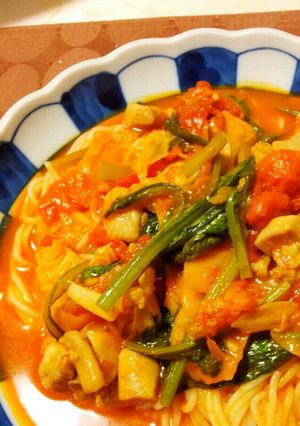 キャベツ・小松菜・鶏あっさりトマトパスタ-レシピのメイン写真