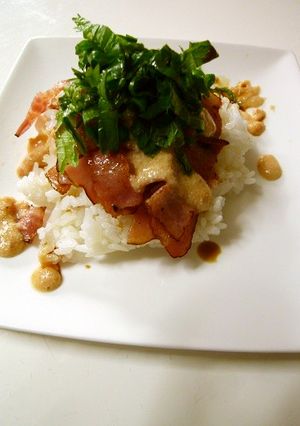 かりかりベーコンとめんたいチーズ丼♪-レシピのメイン写真